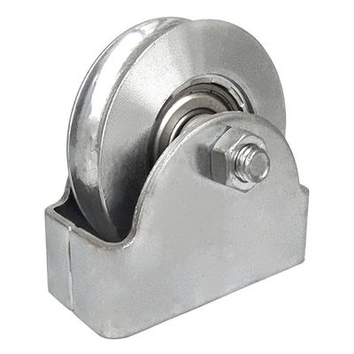 Bánh xe cổng trượt bằng thép mạ kẽm chịu lực đơn rãnh chữ U với hộp đỡ tròn bên ngoài