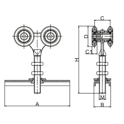 Tủ quần áo 25mm 4 Bánh xe Cửa Trượt Bánh xe Cửa chuồng hạng nặng
