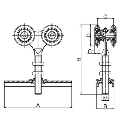Công nghiệp Đường trượt Con lăn Treo Barn Cửa Đường sắt Bánh xe Đường đôi Đường kính 38mm