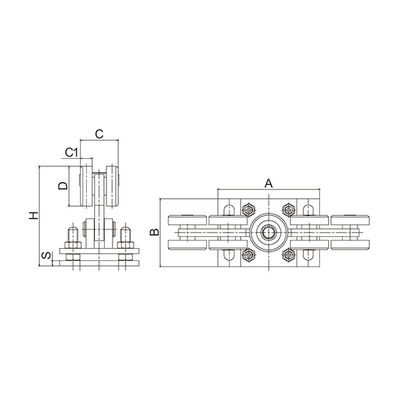 Bộ cổng trượt công xôn điện 10 bánh xe cho 80x80 ray 68mm Tấm điều chỉnh con lăn