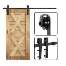 Cổ điển J Shape Barn Door Hardware 6.6 Ft Black Carbon Steel